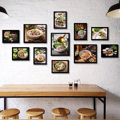 (ẢNH THẬT) KHUNG ẢNH TREO TƯỜNG TRANG TRÍ QUÁN PHỞ BÒ KÈM ĐINH TREO