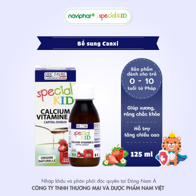 TPBVSK Special Kid Calcium Vitamin D - Bổ sung Canxi và Vitamin D giúp xương, răng chắc khỏe - Giúp con cao lớn hơn (125ml) [Siro – Nhập khẩu Pháp]