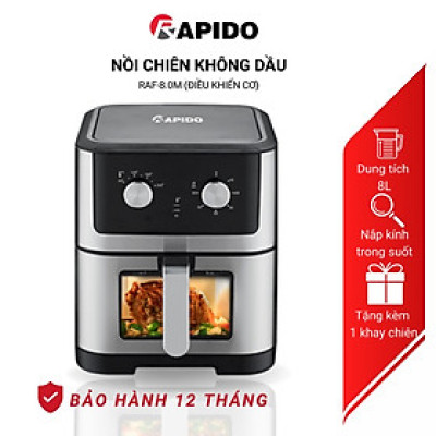 Nồi chiên không dầu Rapido RAF 8.0M dung tích 8L chiên gà vịt nguyên con, chống dính an toàn - Hàng chính hãng