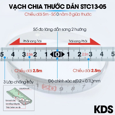 Thước dán đo từ giữa sang 2 bên Nhật Bản KDS 