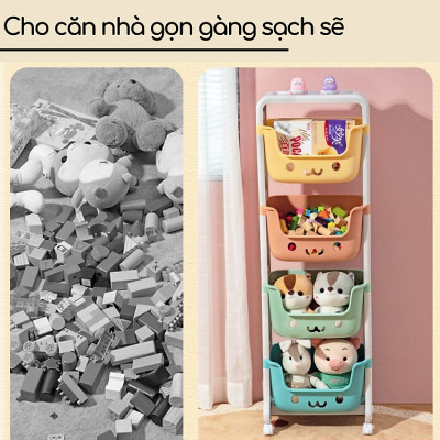 Kệ đựng đồ chơi cho bé rèn tính gọn gàng đồ bỉm sữa đồ dùng trẻ em 2- 3-4 tầng đa năng có bánh xe