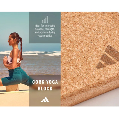 Gạch Tập Yoga Gỗ Bần Chính Hãng ADIDAS ADYG-20100CORK Cork Yoga Block (1 Viên) - Gạch Gỗ Bần Cao Cấp