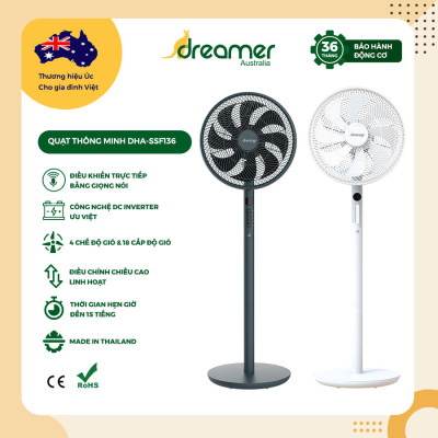 Quạt Thông Minh DREAMER DHA-SSF136, Điều Khiển Trực Tiếp Bằng Giọng Nói, DC Inverter, Xuất xứ Thái Lan, BH 36 tháng