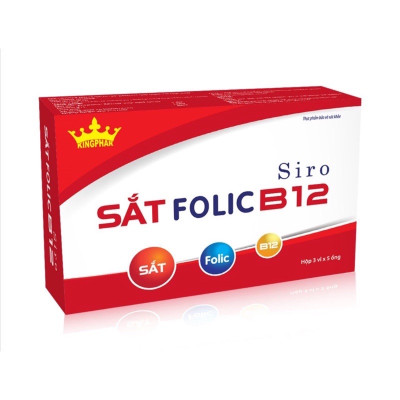 Siro Sắt Folic B12 Kingphar , hộp 15 ống x 5ml, hỗ trợ các trường hợp thiếu máu, thiếu sắt