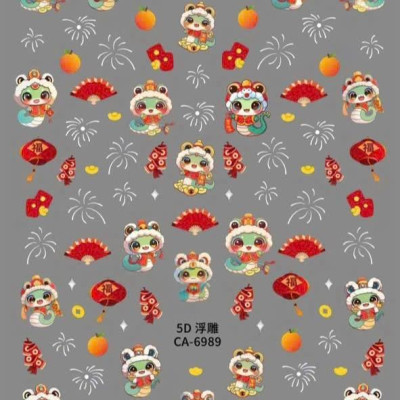 Sticker 5D Dán Móng Tết 2025 Hình Rắn, Hình Dán Móng Đèn Lồng, Tia Sáng p.hoa, Quả Đào Dễ Thương Diy