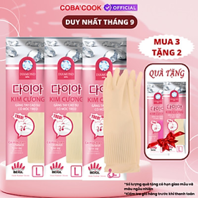 [Mua 3 Tặng 2] Combo3 Đôi Găng Tay Cao Su Tự Nhiên Kim Cương Có Móc Hàn Quốc L-39cm