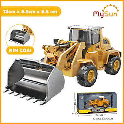 Xe tải, ô tô máy ủi, xúc múc đất, trộn bê tông, cần cẩu nâng, xe ủi đồ chơi công trình bằng kim loại cho trẻ em bé.