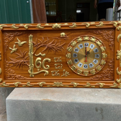 Tranh đồng hồ treo tường trạm khắc chữ lộc bằng gỗ gõ đỏ kt 41×81×4cm