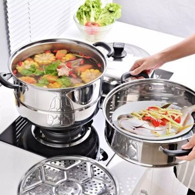 Nồi Hấp 2 Tầng 3 Tầng Kèm Xưởng Hấp Đa Năng 28cm, Nổi Lẩu Dẫn Nhiệt Tốt ( Dùng Được Cho Bếp Từ ) - Hàng nhập khẩu