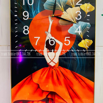 Tranh đồng hồ tráng gương - tranh đồng hồ treo phòng khách - phòng ngủ - nhà hàng - khách sạn - tranh đồng hồ tráng gương cô gái - tặng đinh 3 chân