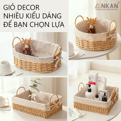 Giỏ Decor Có Quai Xách – Bộ 4 Kiểu Dáng Thủ Công Đẹp Mắt, Lót Vải Vintage, Đựng Đồ & Trang Trí Tinh Tế