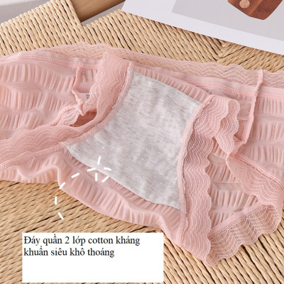 Quần Lót Nữ Cao Cấp Thun Lạnh Viền Ren Kiểu Nhún Siêu Mềm Mát Đáy Quần Cotton Kháng Khuẩn Thoáng Khí Freeship Quần Chip Nữ QL10 - Freesize từ 40-60kg