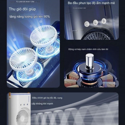 Quạt phun sương tích điện Youpin AQUA BREEZE, 2 lồng quạt, có đèn LED, bình nước lớn có thể thêm đá, xoay tốc năng 90° làm mát rộng, pin dung lượng lớn - Hàng nhập khẩu