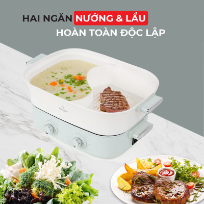 Bếp Nướng Lẩu Hai Ngăn Đa Năng Kalpen 6.5L PP66 Công Suất 2200W - Hàng Chính hãng