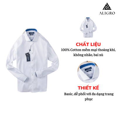 ÁO SƠ MI NAM TRẮNG DÀI TAY PHỐI CỔ XANH ALIGRO DÁNG SLIMFIT MÃ ALGS195