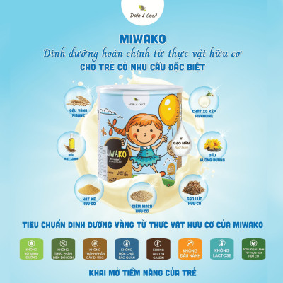 Sữa Hữu Cơ Miwako Nhập Khẩu Malaysia Hộp 700g Vị Gạo, Sữa Hạt Dinh Dưỡng Cho Bé Biếng Ăn Tiêu Hóa Kém Thấp Còi