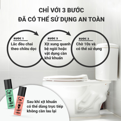 Xịt khử khuẩn bệ ngồi bồn cầu Su Star hương hoa hồng và vani loại bỏ 99.999% vi khuẩn trong 10s 50ml