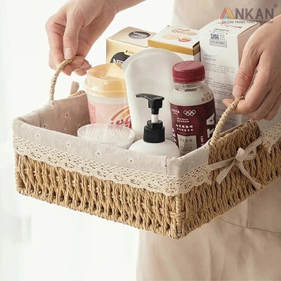 Giỏ Decor Có Quai Xách – Bộ 4 Kiểu Dáng Thủ Công Đẹp Mắt, Lót Vải Vintage, Đựng Đồ & Trang Trí Tinh Tế