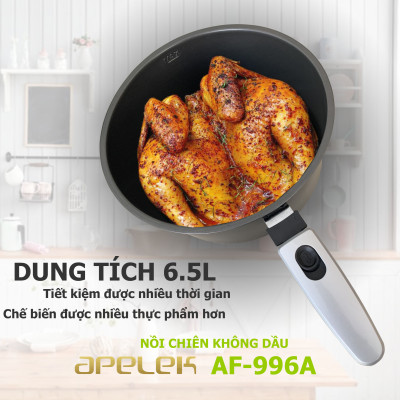 Nồi chiên không dầu APELEK AF-996A 6.5L - Hàng chính hãng - Mặt kính trong suốt tiện lợi - Dung tích nồi 6.5L - Bảng điều khiển cảm ứng - Công nghệ Rapid Air giảm đến 80% lượng dầu mỡ
