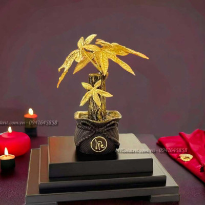 Cây kim ngân dát vàng 24k Mt Gold Art(22x17x14cm) M01- Hàng chính hãng, quà tặng dành cho sếp, khách hàng, đối tác