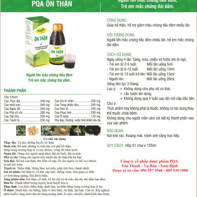 Ôn Thận PQA Giúp Bổ Thận, Tăng Chức Năng Thận Và Giảm Triệu Chứng Tiểu Đêm Nhiều Lần Hộp 125ml