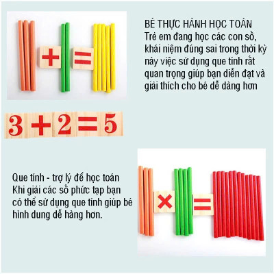 Đồ Chơi Gỗ Bộ 100 Que Tính Học Toán Cho Bé Kèm 2 Bộ Số Và Bộ Dấu