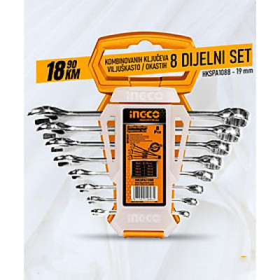 BỘ CỜ LÊ VÒNG MIỆNG 8 CHI TIẾT INGCO HKSPA1088-I ( 6-19MM) - HÀNG CHÍNH HÃNG