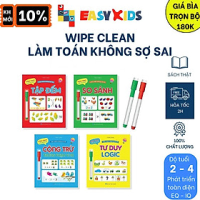 Bộ Sách (4 Quyển) Wipe Clean - Viết Xóa Được Làm Toán Không Sợ Sai: Tập Đếm, So Sánh, Cộng Trừ, Tư Duy Logic