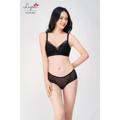 Áo Lót Nâng Ngực Nữ Không Gọng Đệm Dày LUPERI LU3AL862 Phối Ren Nâng Đẩy Ngực Bản Lưng Không Đường May 3 Móc