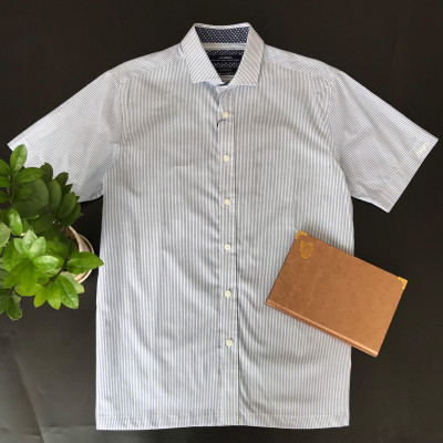 Áo sơ mi cộc tay nam công sở Aligro kẻ xanh ALGS-C82 ( SIZE M)