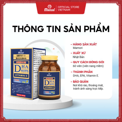 Hộp Viên Uống Bổ Xung DHA + EPA + Vitamin E Mamori Giúp Tăng Cường Trí Nhớ Tăng cường Thị Lực và Sức Khỏe Tim Mạch (455 mg x 60 viên)