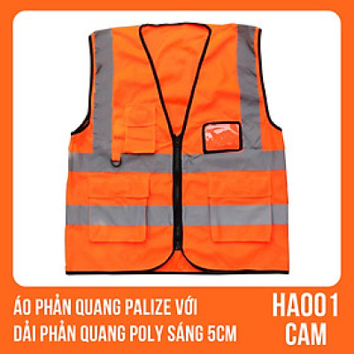 Áo phản quang Palize với dải Phản quang Poly sáng 5cm màu Cam - Mã HA001