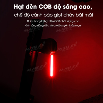 Đèn đuôi xe đạp đường phố với led chảy giọt nước YQ-208 , chống nước, Led COB độ sáng cao, dung lượng pin 500 mAH sạc Type-C sử dụng lên đến 18h tùy chế độ - Mai Lee