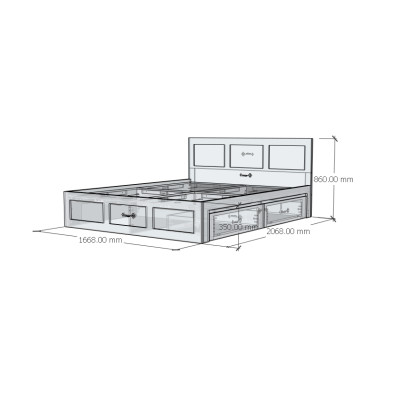 HAPPY FURNITURE , MATTA - Giường ngủ 2 ngăn kéo , GNG_202 GNG_203 GNG_204 GNG_205, 207cm x 35cm DxC