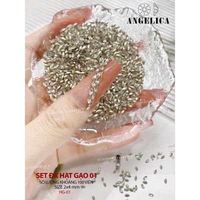 Đá Khối Nail Angelica Smini Set 100 Viên Làm Nail, Siêu Nhỏ, Chân Bằng, Chân Nhọn, Đá Chân Vàng, Trang Trí Móng Đẹp Nữ Women