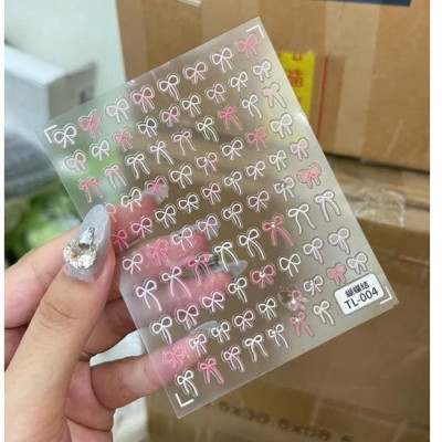 Sticker 5D Lụa Nổi Hình Dây Nơ Mảnh Mix Màu Trắng Hồng dán nail Cao Cấp TL004 Đính Đá Trang Trí Móng Siêu Dễ Thương Phong Cách Hàn Quốc Nữ Women