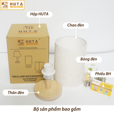 Đèn Ngủ Gỗ HUTA Light For Life G1 Chao Tròn Vintage Dễ Thương, Decor Trang Trí Phòng Ngủ, Điều Chỉnh Độ Sáng, Bóng Led Sáng Vàng Tiết Kiệm Điện