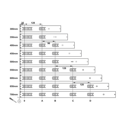 Ray trượt, ray bi 3 tầng giảm chấn Hafele 500mm - 494.02.065