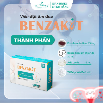 Viên đặt Benzakit hỗ trợ làm sạch, giảm viêm nhiễm và mùi hôi bất thường - Nutramed (10 viên)