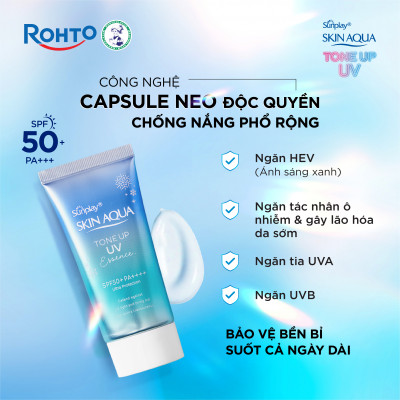 Kem chống nắng nâng tông Skin Aqua Tone up Blue cho da vàng có khuyết điểm đỏ, dạng tinh chất Sunplay Skin Aqua Tone Up UV Essence Blue SPF 50+ PA++++ 50g
