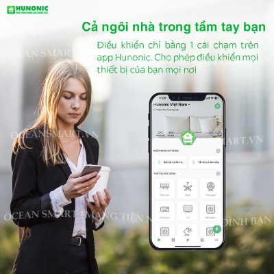 Công Tắc Cảm Ứng HUNONIC Luxury, Công Tắc Thông Minh Bluetooth Mesh Viền Vàng Hình Chữ Nhật - HNLUXC