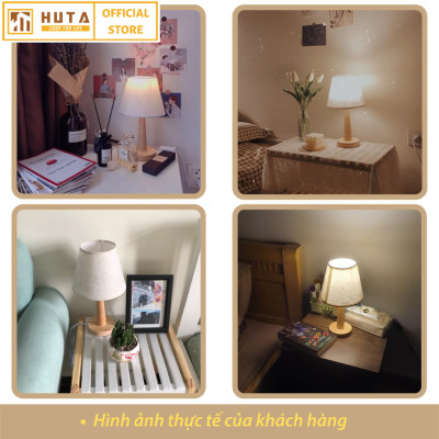 Đèn Ngủ Để Bàn Gỗ HUTA G2 Chao Nón Vintage Dễ Thương, Decor Trang Trí Phòng Ngủ, Đọc Sách Đầu Giường, Điều Chỉnh Độ Sáng, Bóng Led Sáng Vàng Tiết Kiệm Điện