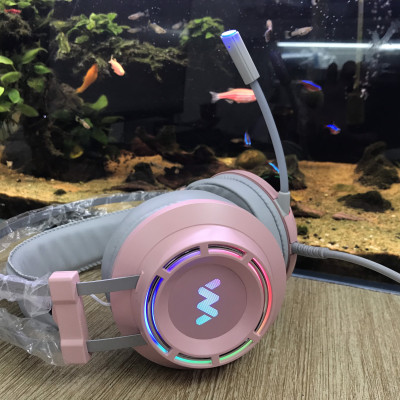 Tai Nghe Gaming Wangming 9800s Pink (Màu Hồng) Âm Thanh 7.1 USB LED - Hàng Nhập Khẩu