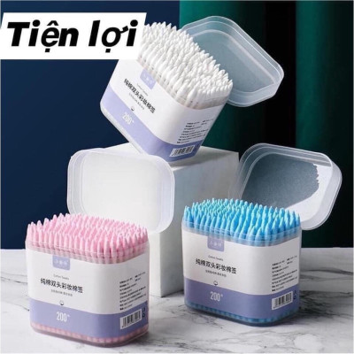 Dụng cụ trang điểm làm đẹp - Set hộp 200c  tăm bông ngoáy tai lớn cao cấp với 2 đầu tăm thiết kế hình dáng khác nhau làm sạch sâu bên trong , an toàn và tiện lợi 