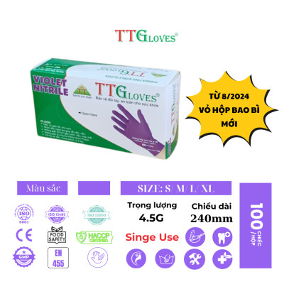 Găng Tay Y Tế Màu Tím Size L, Không Bột Nitrile TTGLOVES (100 Chiếc)