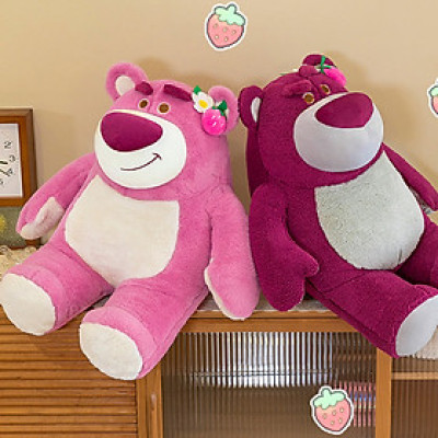 Thú nhồi bông gấu dâu ngồi màu hồng đơn giản - Size từ 40cm đến 90cm - Quà tặng Lotso dâu cute có mùi thơm chất liệu lông xù.