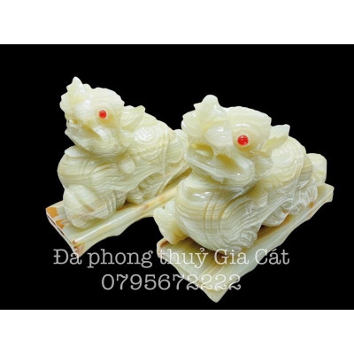 Cặp tỳ hưu đá xanh ngọc onyx pakistan 5 đuôi phong thuỷ 20cm