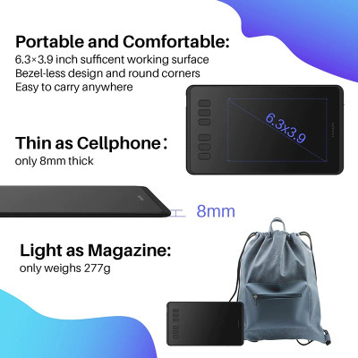 Bảng Vẽ Thiết Kế Đồ Họa Chuyên Nghiệp Huion H640P Hỗ Trợ Đa Nền Tảng PC,Laptop,Smartphone chạy cả trên Windows/Mac lẫn Điện Thoại Android - Hàng Chính Hãng. HUION Inspiroy H640P Drawing Tablets Graphics Pen Tablet with 8192 Pressure Levels Hàng Nhập Khẩu