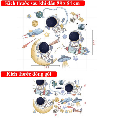 Sticker Giấy Dán Tường Decal Dán tường Tranh Dán Tường Trang Trí Tường Mẫu Bên Ngoài Không Gian Phi Hành Gia ZH93