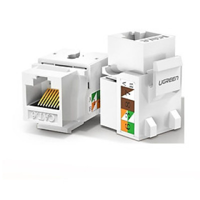 Hạt nhấn mạng màu trắng Jack modulator gigabit LAN Ethernet 8P8C RJ45 1000 Mbps 568A-B Ugreen 143HN80178NW cat6 hàng chính hãng